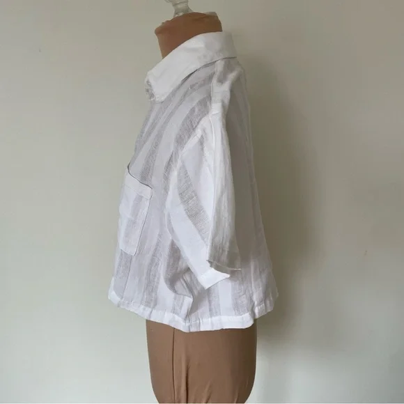 Solid and Striped The Cabana Linen Striped Cropped White Button Up Shirt NWT S - Picture 2 of 9